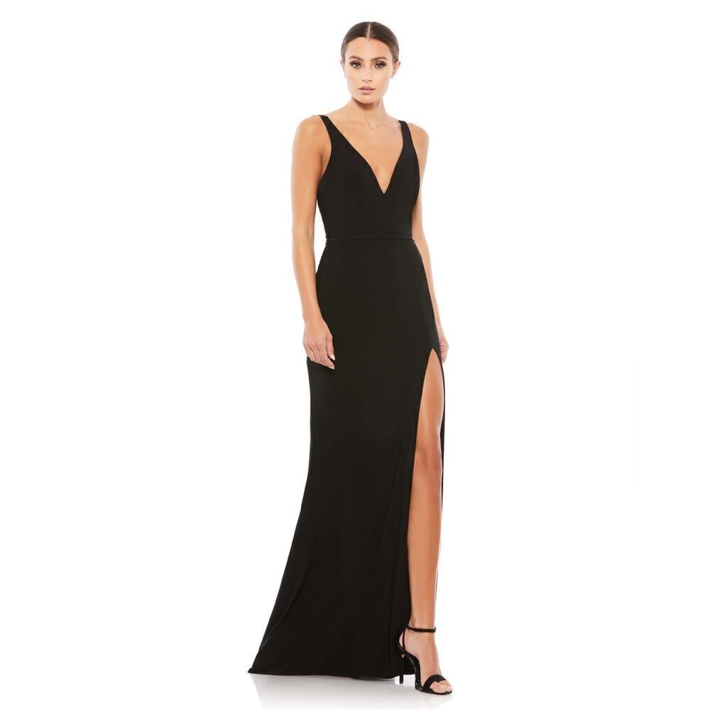 PLUNGE NECK HIGH SLIT GOWN